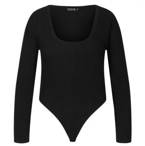 NWT BooHoo Long Sleeve Ribbed Bodysuit -Black - 20